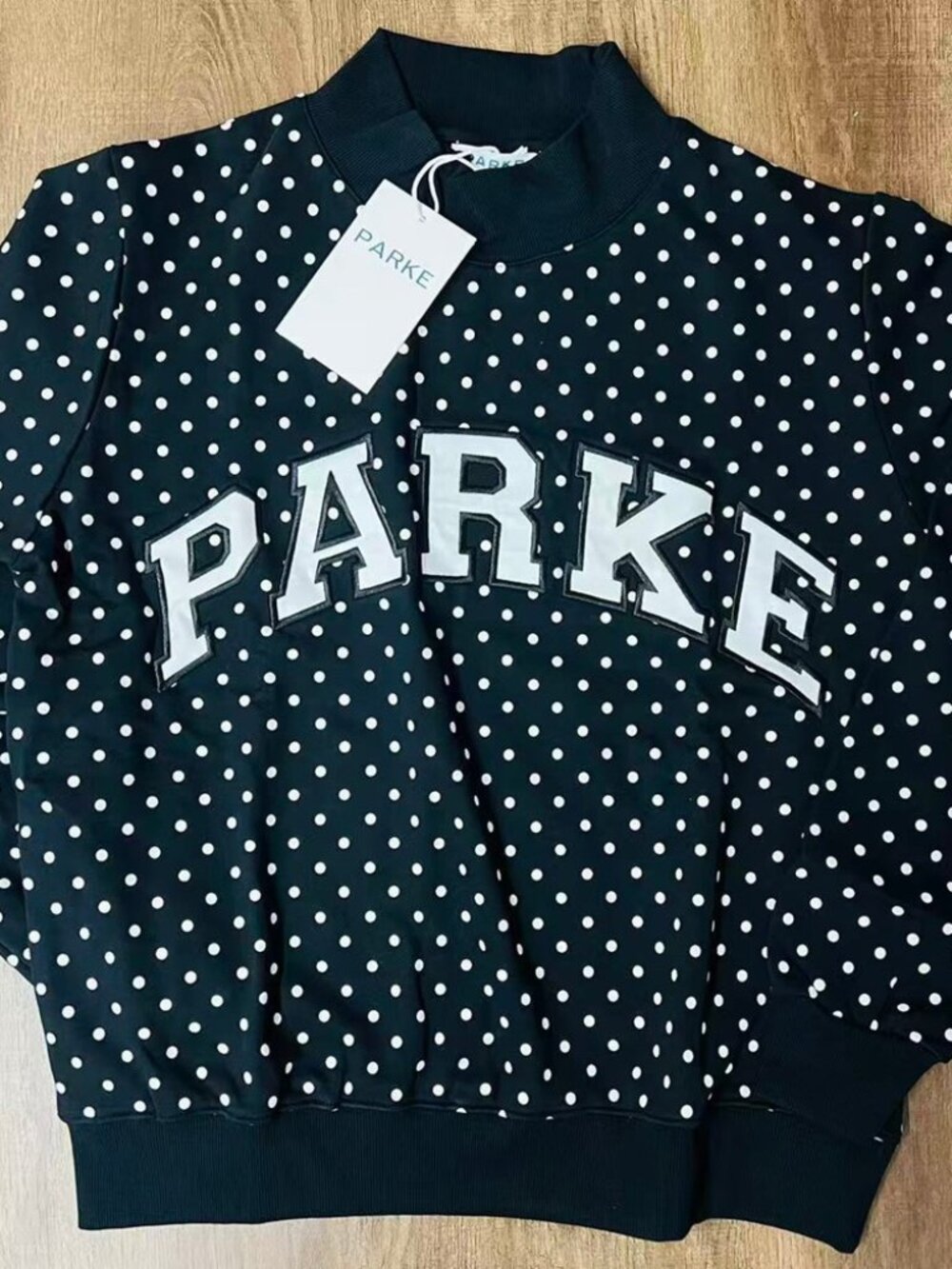 PARKE Black Polka Dot Mock Neck Sweatshirt - Picture 1 of 6